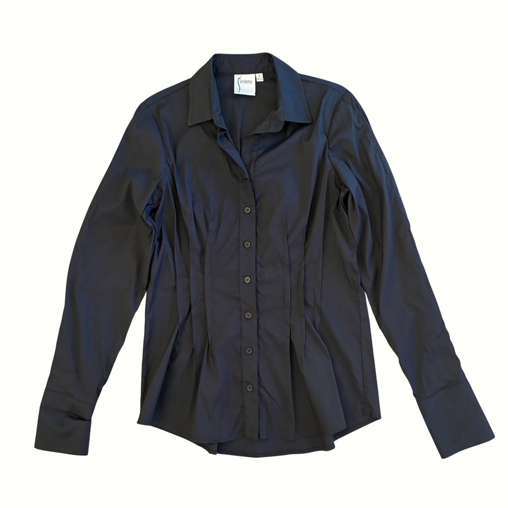 Finley Button Up Shirt S Princess Seams Fitted Tailored Classic Office Black